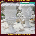 outdoor decoration hand carving white marble paired flowerpots